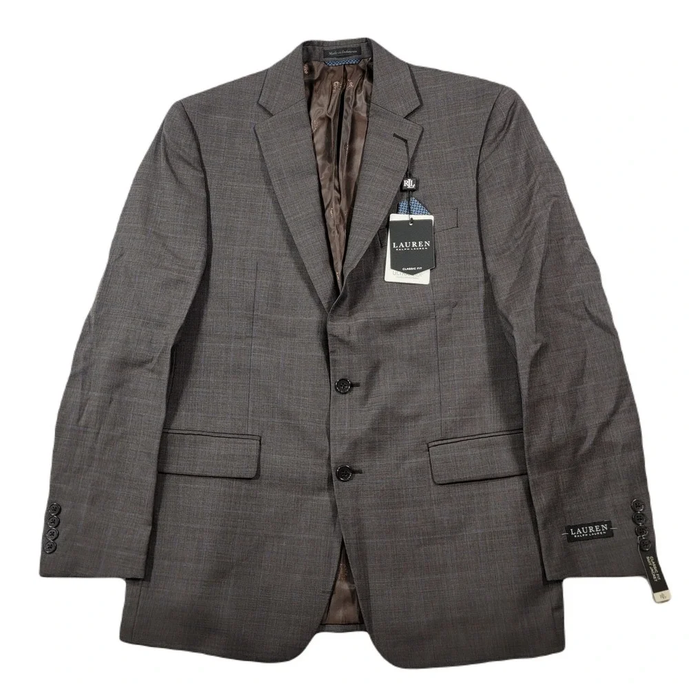 Lauren Ralph Lauren Wool Suit Jacket Mens 40L 40 Brown w/Blue $450